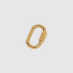 A small gold-toned metal carabiner-style lock with the brand name Lockset engraved vertically, shown on a light gray background.