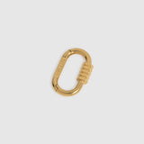 A small gold-toned metal carabiner-style lock with the brand name Lockset engraved vertically, shown on a light gray background.