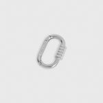 A silver metal carabiner with a textured grip on one side and the brand name Lockset engraved on the gate, shown on a light gray background.