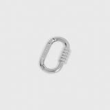 A silver metal carabiner with a textured grip on one side and the brand name Lockset engraved on the gate, shown on a light gray background.