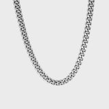 Thick silver cuban chain on white background
