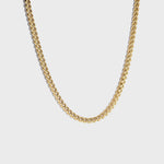 Thick gold chain on white background
