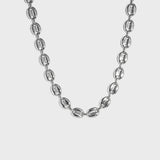 Silver mariner-link chain on white background