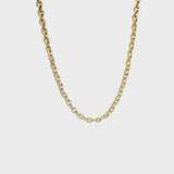 Gold mariner link chain on white background