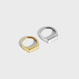 A gold and silver rectangular signet rings on white background